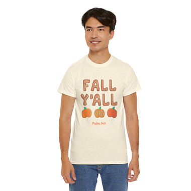 Fall Y'all Cozy Fall Cotton T-Shirt for Thanksgiving, Harvest Celebrations, Family Gatherings, Seasonal Wear