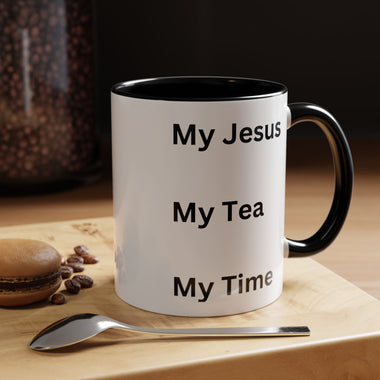 My Jesus, My Tea, My Time Black Two-Tone Ceramic Mug