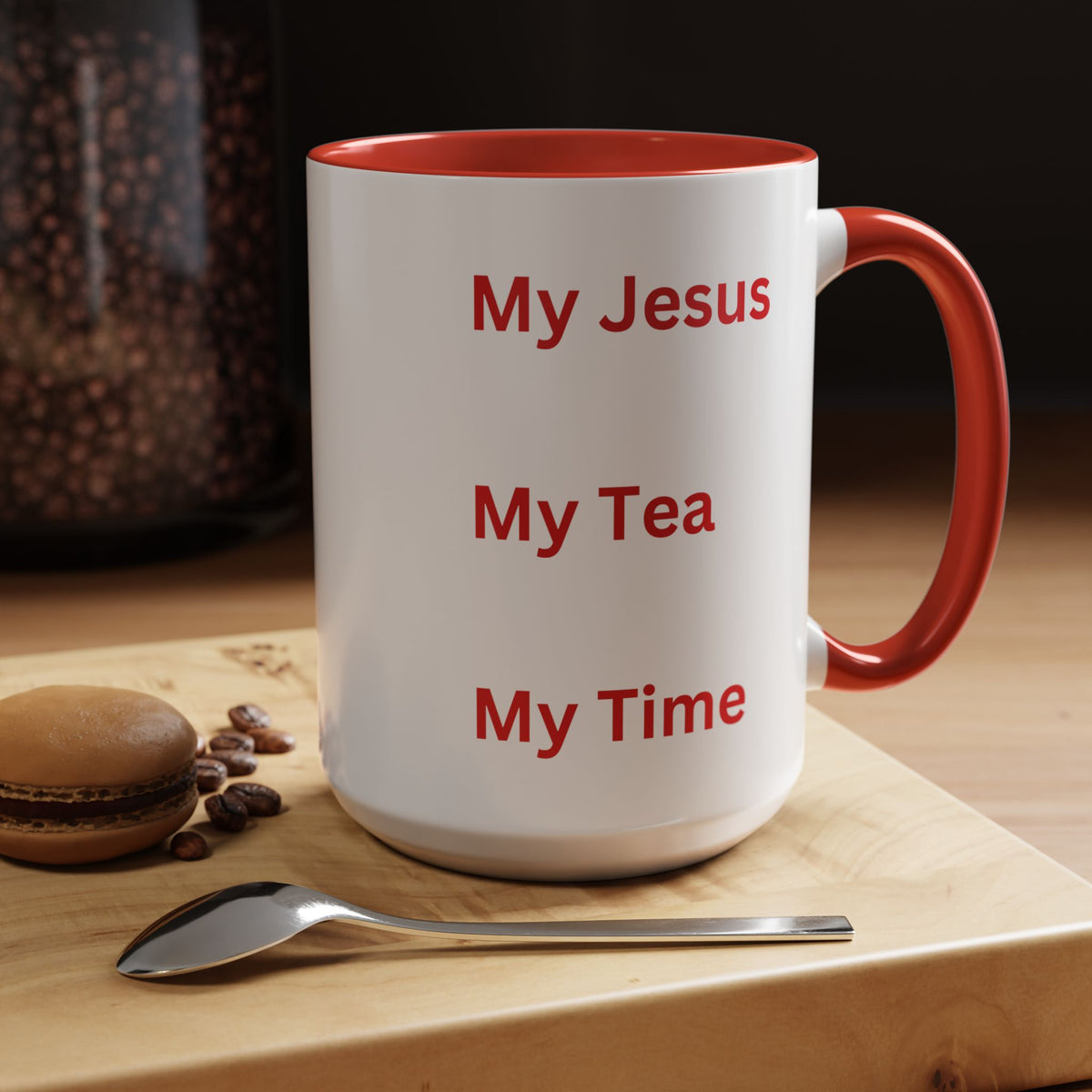 My Jesus, My Tea, My Time Red Two-Tone Ceramic Mug