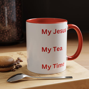 My Jesus, My Tea, My Time Red Two-Tone Ceramic Mug