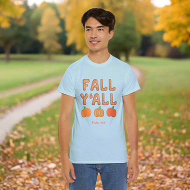 Fall Y'all Cozy Fall Cotton T-Shirt for Thanksgiving, Harvest Celebrations, Family Gatherings, Seasonal Wear