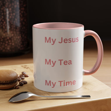 My Jesus, My Tea, My Time Pink Two-Tone Ceramic Mug