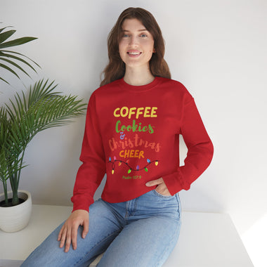 Christmas Sweatshirt "Coffee, Cookies & Christmas Cheer" – Holiday Lights, Psalm 107:9