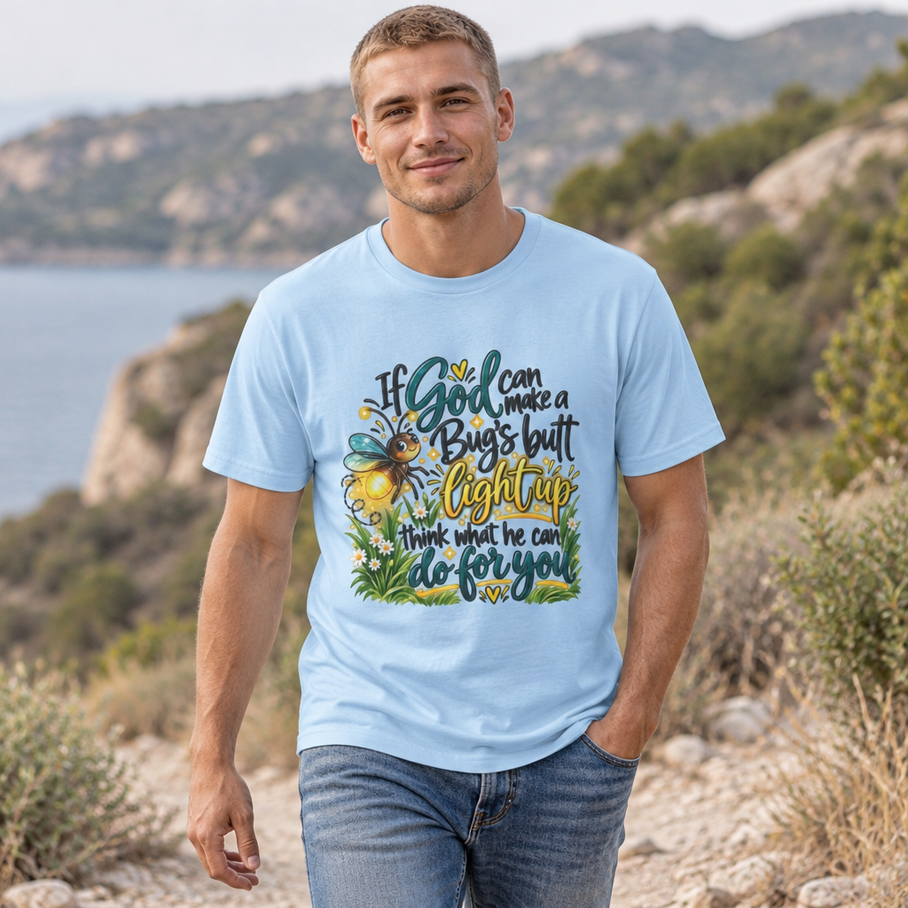 Firefly Faith T‑Shirt — "If God Can Make a Bug's Butt Light Up" Inspirational Tee