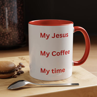 My Jesus, My Coffee, My Time Red Two-Tone Ceramic Mug
