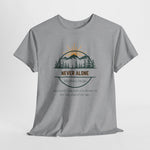 Never Alone T‑Shirt — Christian Outdoor Faith Tee (Matthew 28:20)