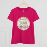 God Is In The Details Women's Cotton Shirt - Psalm 139:5 Embroidered Tee Faith-Based T-Shirt, Religious Gift, Cozy Everyday Wear