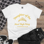 Daughter of the Most High King Inspirational Tee 2 Corinthians 6:18 Casual Cotton Short Sleeve Fitted Crew Neck Top for Women Summer Streetwear
