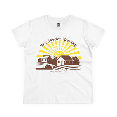 New Mercies, New Day Sunrise Inspirational Women's Cotton Tee, Faith T-Shirt, Morning Motivation Top, Christian Apparel, Scripture Shirt