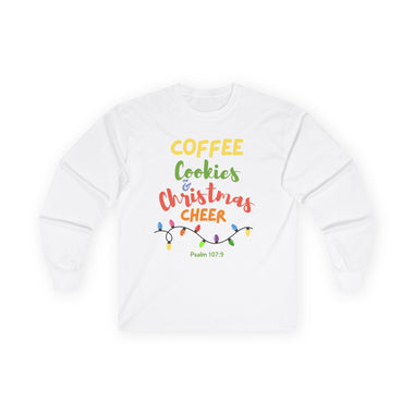 Christmas Cheer Long Sleeve Tee – "Coffee, Cookies & Christmas Cheer" Holiday Shirt