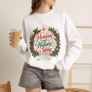 "Heaven and Nature Sing" Christmas Wreath Holiday Crewneck Sweatshirt
