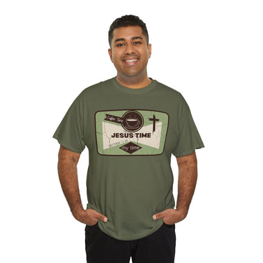 Jesus Time Coffee Time Me Time Unisex T-Shirt Matthew 11:28 Short Sleeve Crew Neck Fitted Cotton Top for Summer