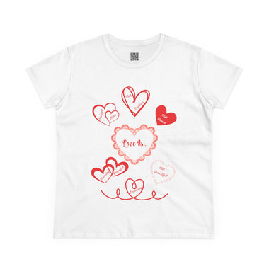Love Is...1 Corinthians 13:4-7 Women's mid-weight cotton t-shirt. Love-Themed Women's Cotton Tee, Heart Graphic Shirt, Gift for Her