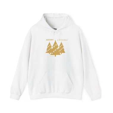 Christmas Tree Hoodie - 'Merry Christmas' Gold Trio Design