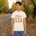 Fall Y'all Cozy Fall Cotton T-Shirt for Thanksgiving, Harvest Celebrations, Family Gatherings, Seasonal Wear