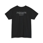 Black t-shirt with white text Jeremiah  29:13 on a white background