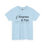 Light blue t-shirt with 'Forgiven & Free' text